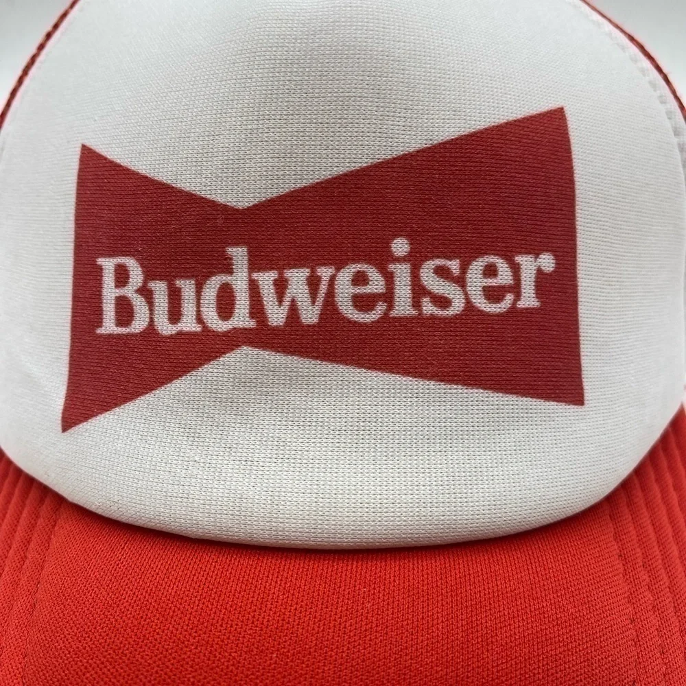 Budweiser Mens Truckers Hat Baseball Cap Mesh Red White Logo Snapback Mesh